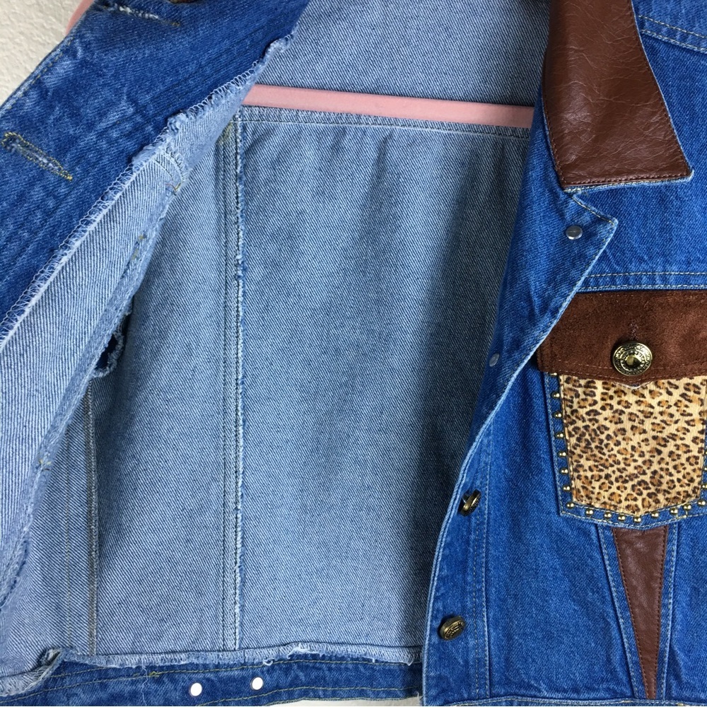 St. Maarten Dallas Vintage Leather Denim Mix Media Studded Vest Sz M - Picture 11 of 15